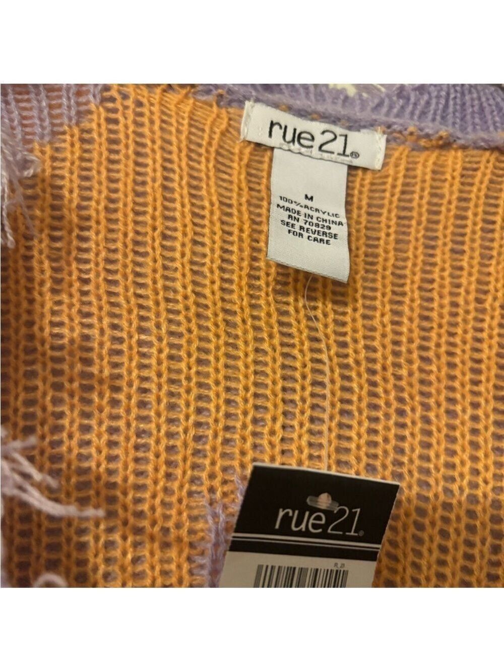 Rue21 V-Neck Distressed Sweater in Orange and Purple - Picture 3 of 4